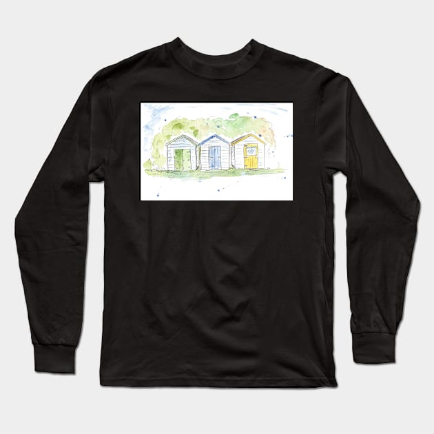 Three beach huts Long Sleeve T-Shirt by DebTheZeb